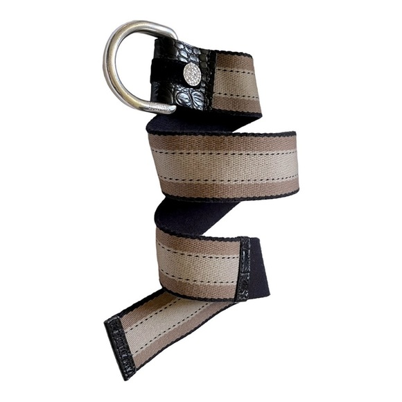 MICHAEL Kors fabric stripe double D ring pull through belt rhinestone accent - Picture 1 of 11